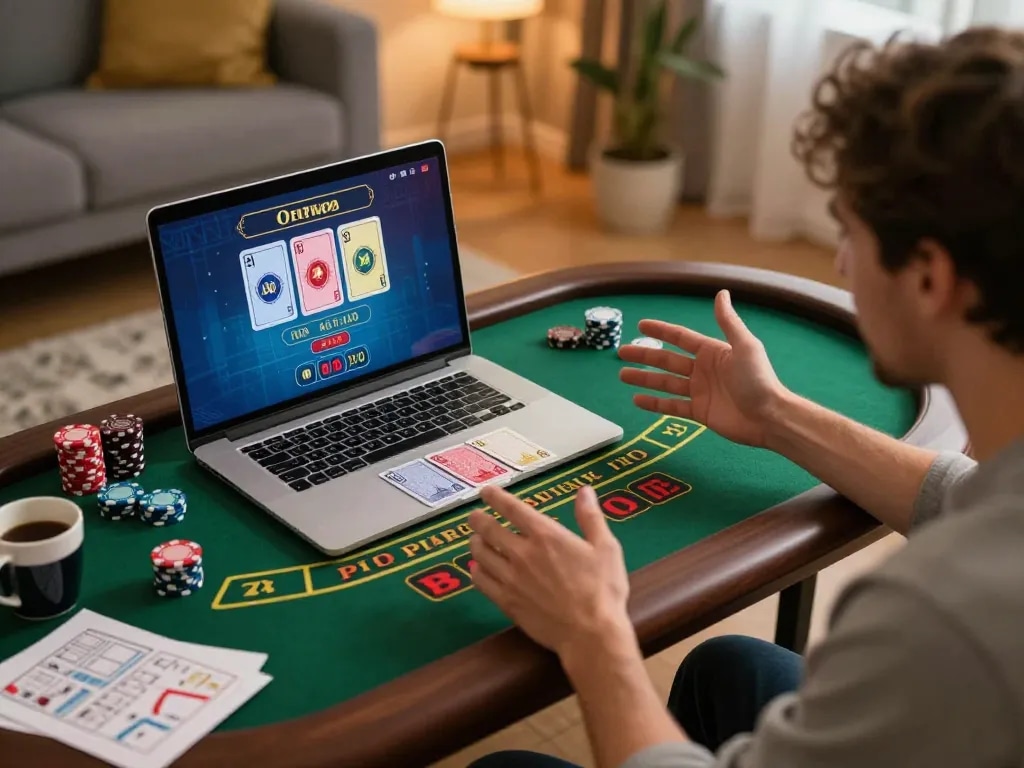 Player immerses in a live dealer game at Red88, combining strategy with excitement in a comfortable home setting.