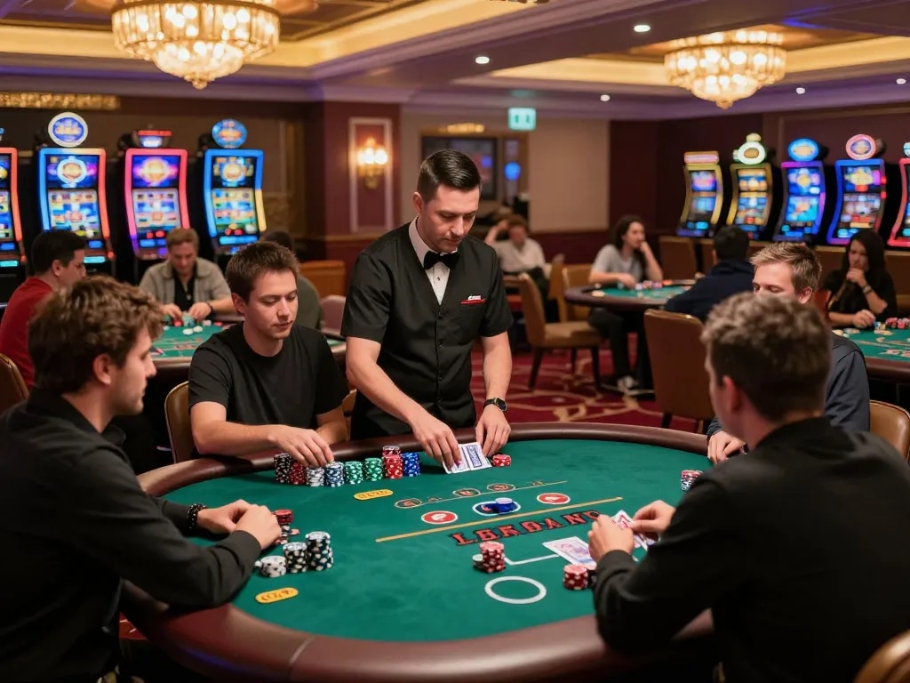 Kong88 players placing bets at dynamic blackjack tables in an upscale casino atmosphere