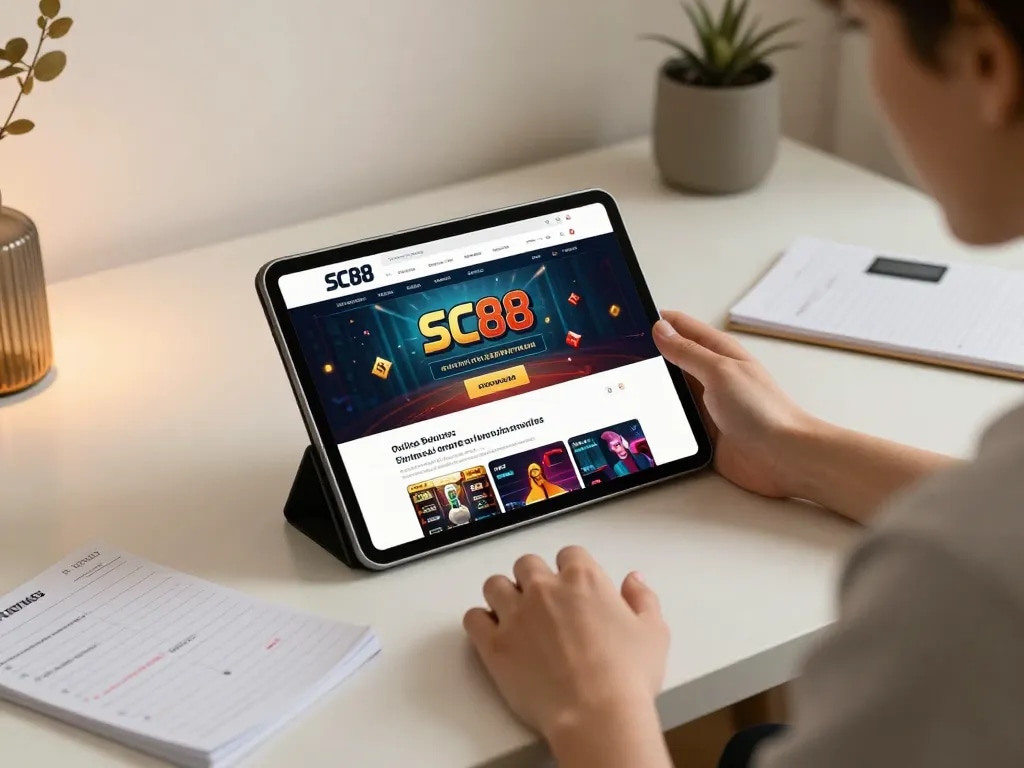 Engaging in online betting on SC88 app with complete focus in a stylish gaming setup