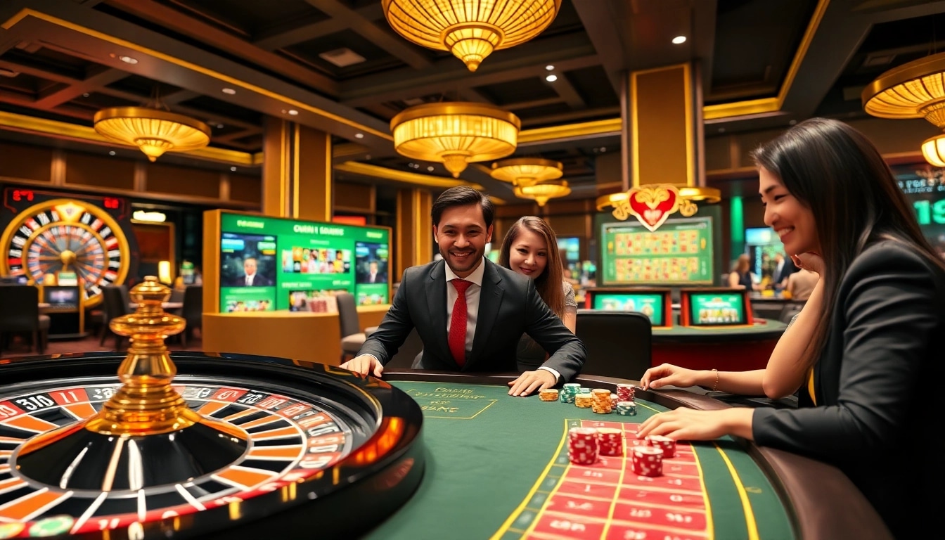 Players enjoying a vibrant virtual gambling experience at https://nk88net.com/ with roulette and poker excitement.