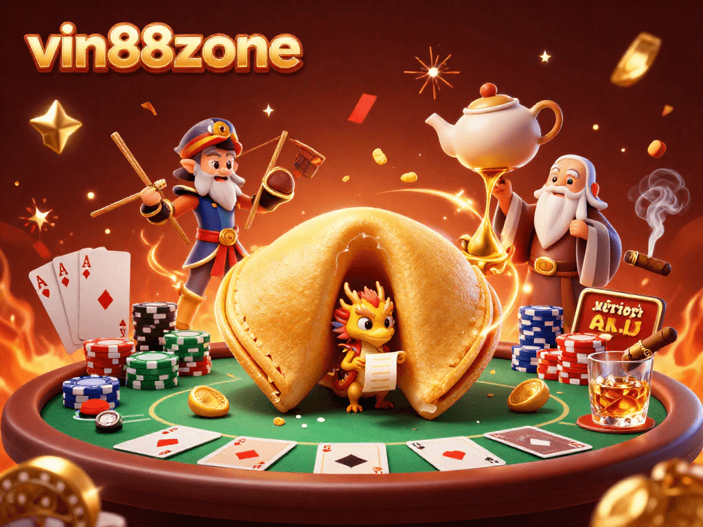 Experience adventurous gaming with vin88zone, featuring vibrant casino elements and lively characters.