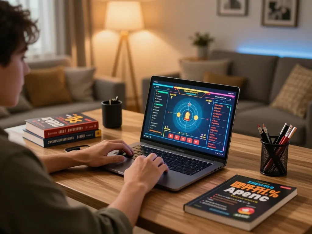 Player engaging with rr88 online casino game at home in a cozy environment.