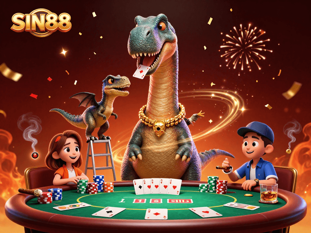Experience thrill at SIN88 casino with dynamic poker action and vibrant illustrations.
