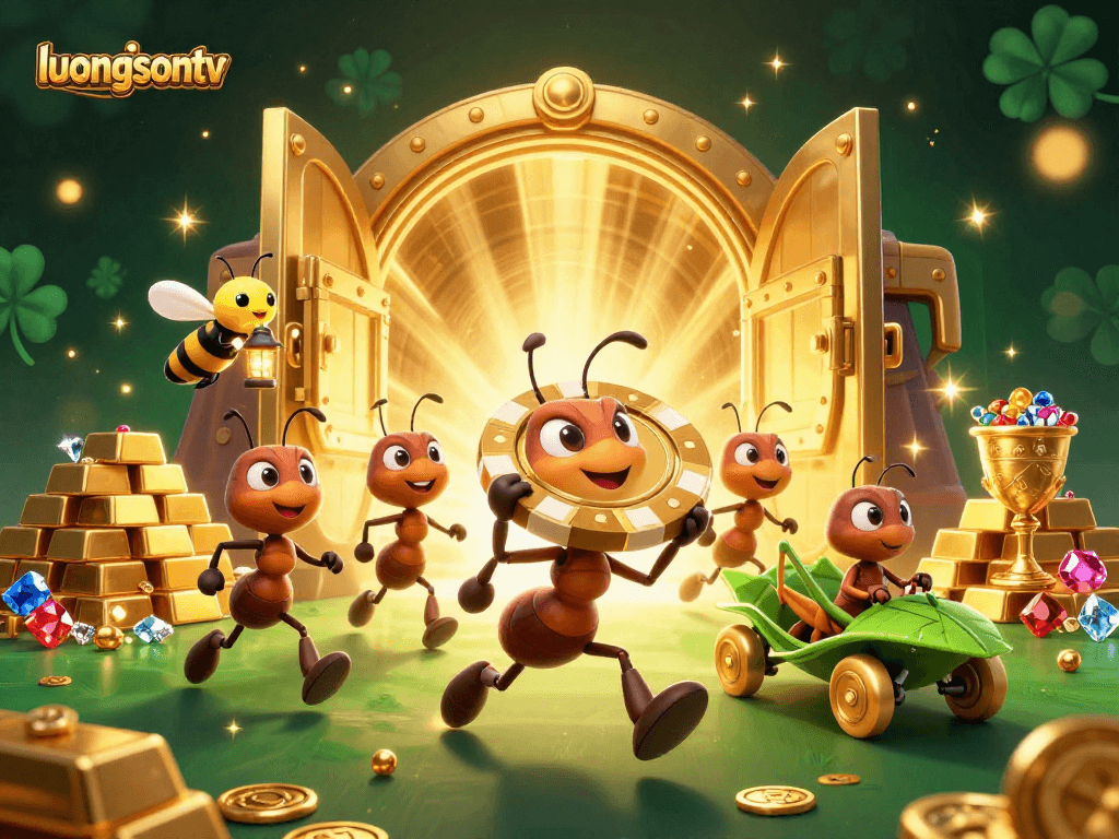 Experience thrilling action with luongsontv's animated gambling heist featuring vibrant characters and gold treasures.
