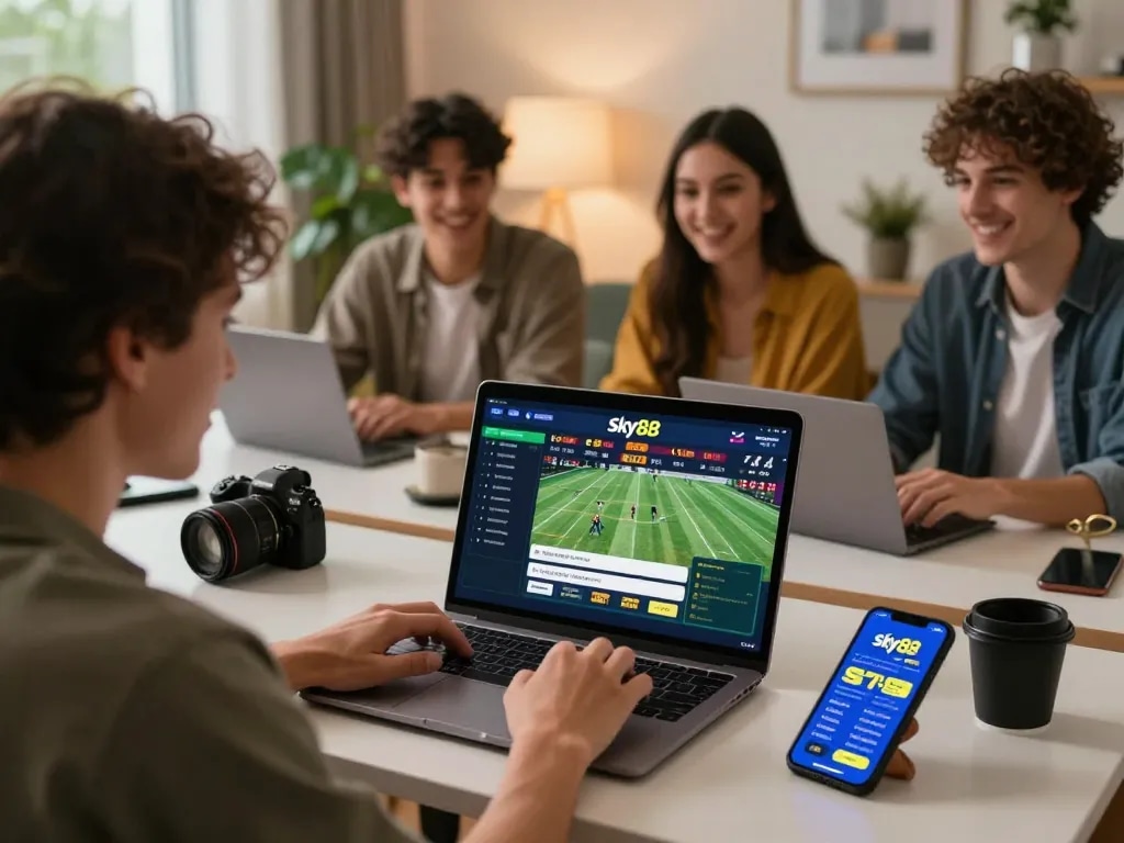 Engaging sports betting action on Sky88 app showing live odds in a cozy gaming environment.