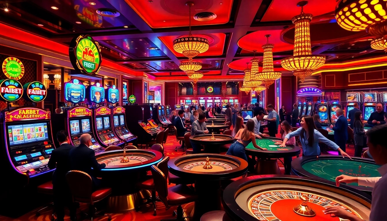 Experience the thrill of live gaming at FABET with vibrant tables and excited players.