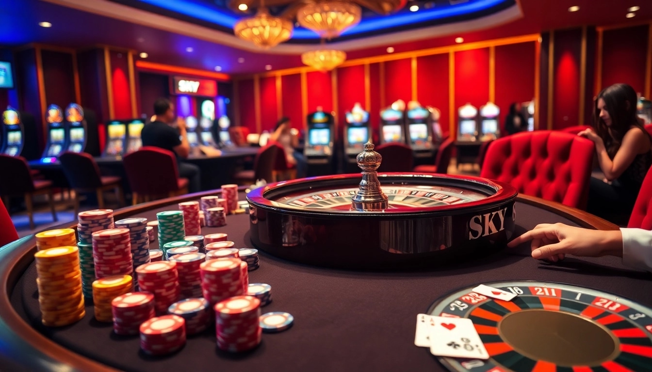 Experience the thrill of SKY88 casino gaming with vibrant roulette and poker action.
