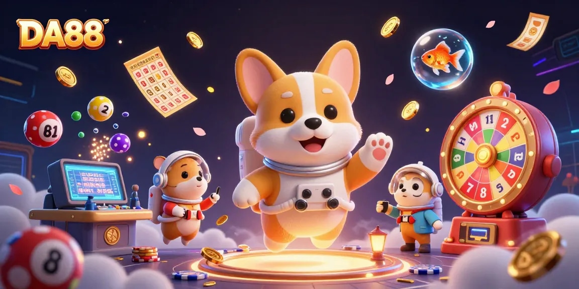 Experience thrilling gaming at DA88, an online casino with floating prizes and vibrant graphics.