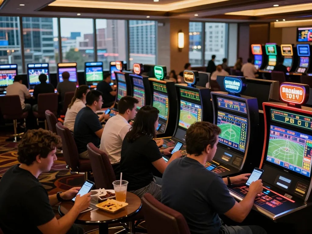 Experience the excitement of sports betting at 9bet uy tín with enthusiastic bettors analyzing live games.