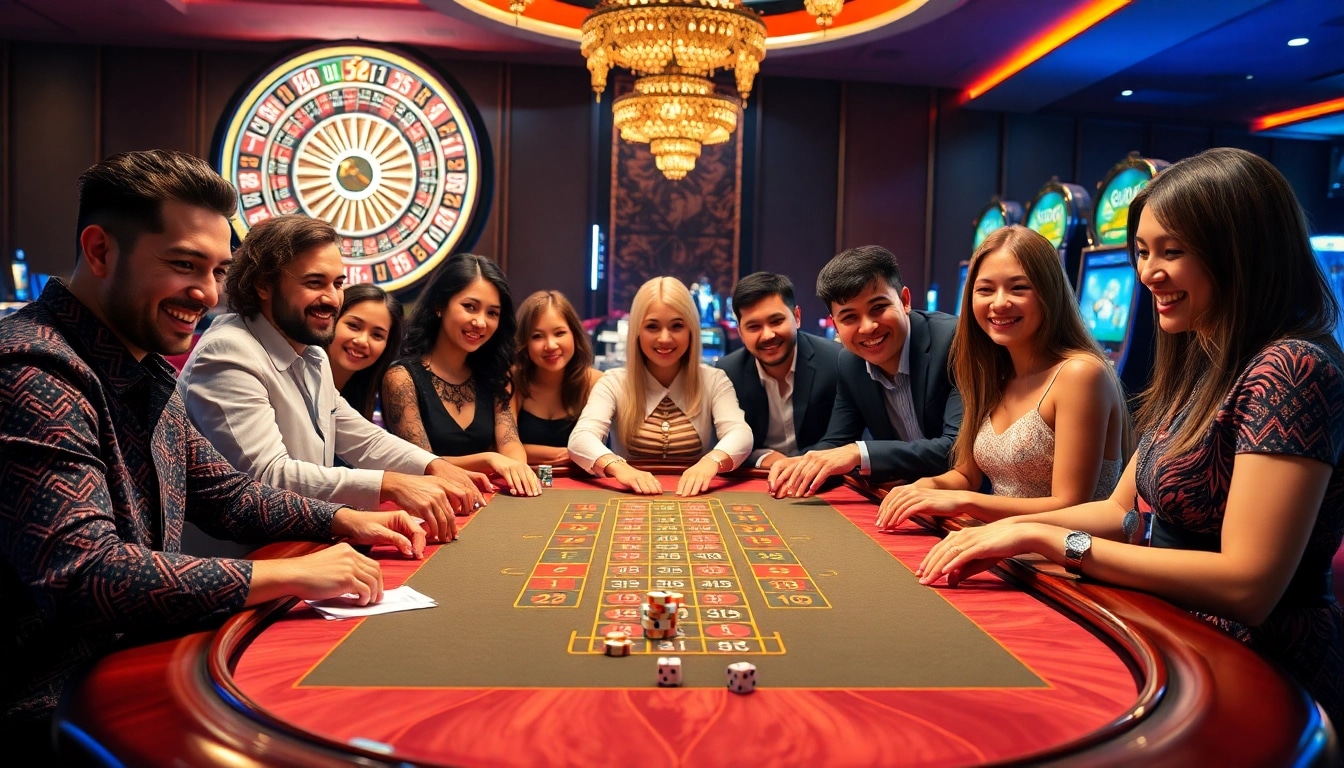 Players engaged in thrilling U8888 casino gameplay, featuring vibrant chips and roulette.