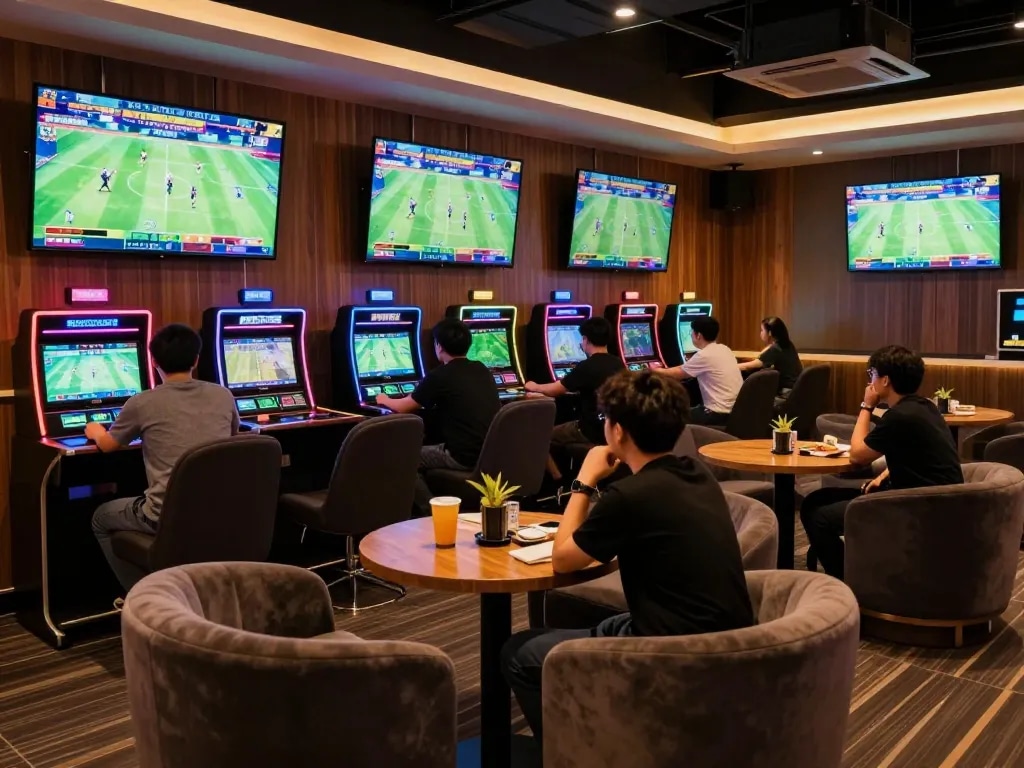 Players actively placing bets on live sports matches at PHPVIP's vibrant sportsbook lounge.