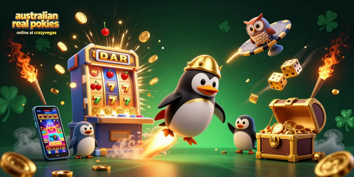 Play australian real pokies online at crazyvegas with golden penguin and thrilling jackpot elements.