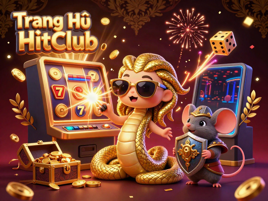 Engage with the excitement of Trang Chủ HitClub through this vibrant 3D scene of Medusa and a warrior, showcasing an electrifying casino atmosphere filled with jackpot wins.