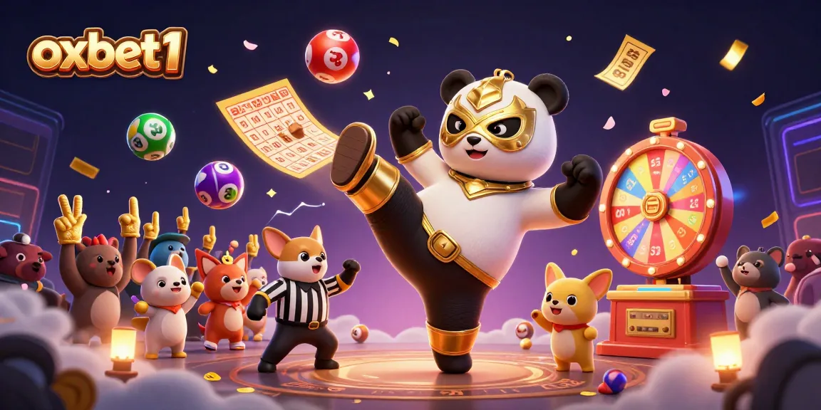 Join the excitement at oxbet1 with a thrilling animated scene of a panda wrestler in action surrounded by lively casino elements.