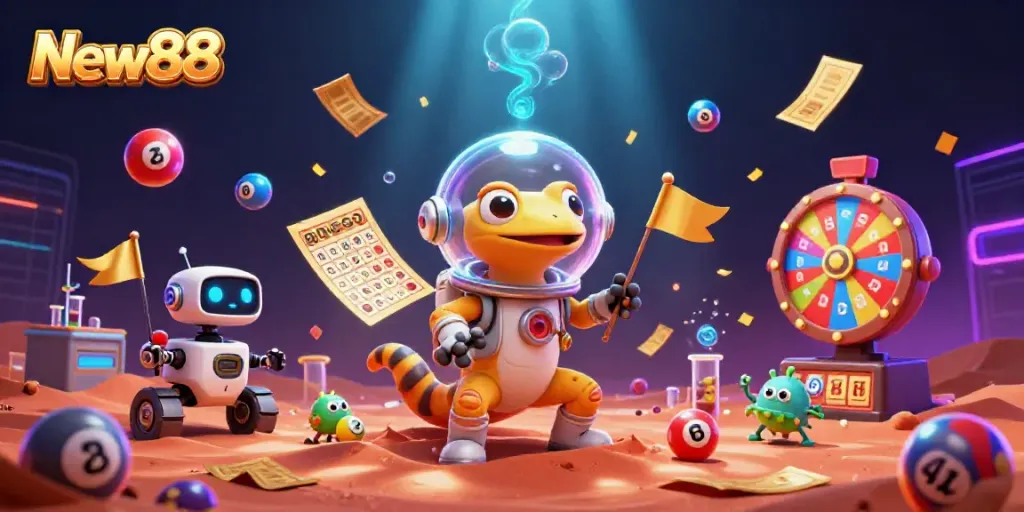 Play games at New88's golden casino in a dynamic alien world filled with colors and excitement.