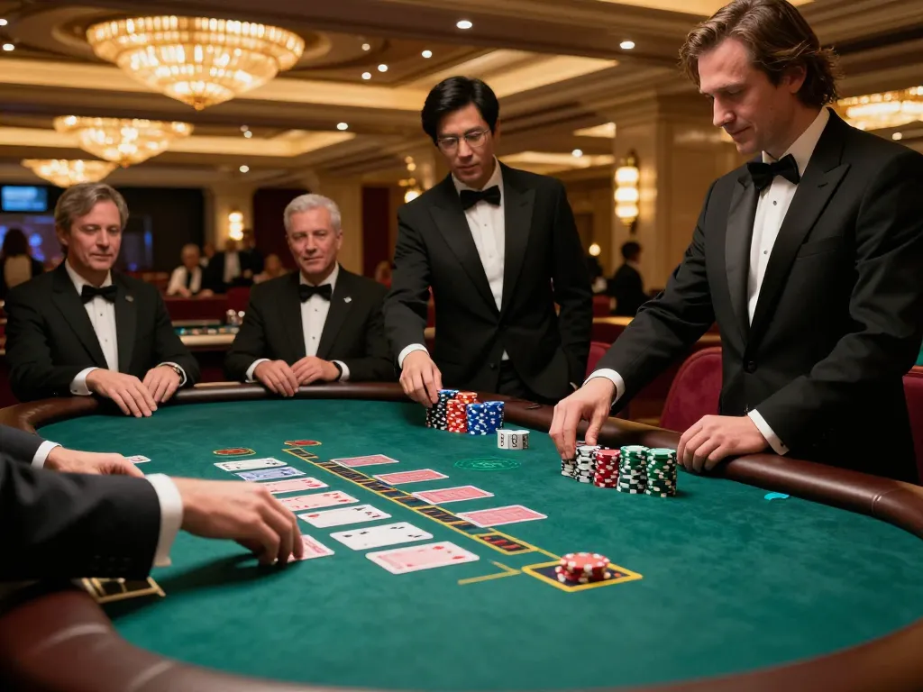 Topclub players strategizing at a luxury blackjack table with high stakes