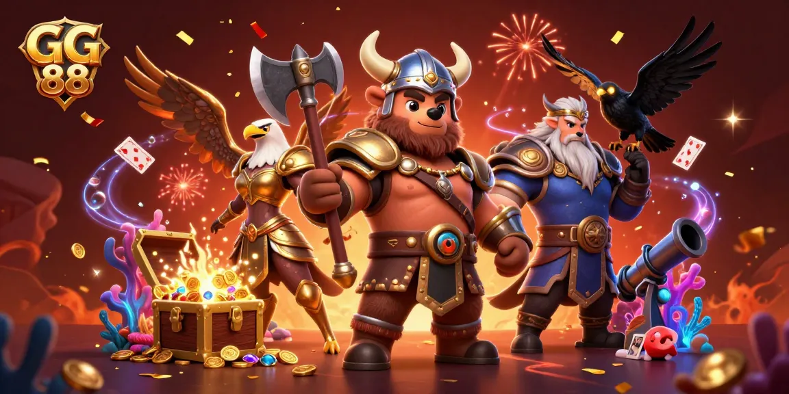 Engage with GG 88's vibrant slots and jackpots in a stunning 3D casino scene