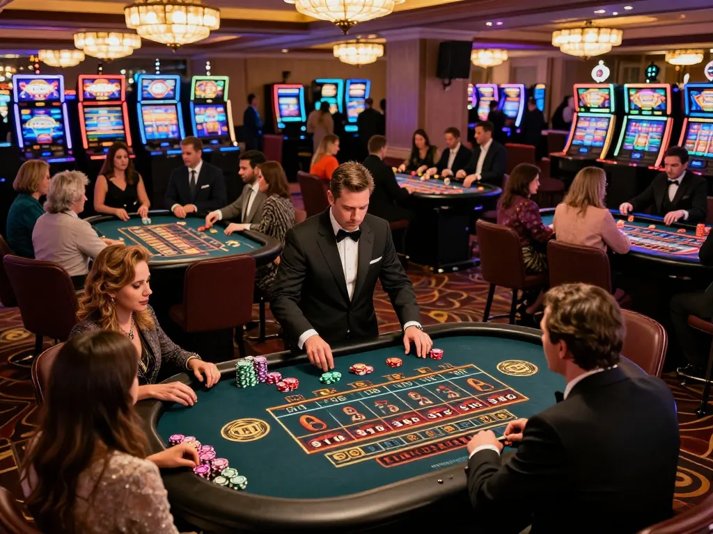 TX88 casino floor filled with players engaging in thrilling roulette games and colorful slot machines.