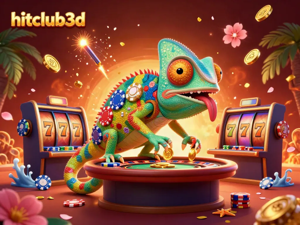 Engage in thrilling wins at hitclub3d, featuring the vibrant casino scene with animated characters and festive elements.