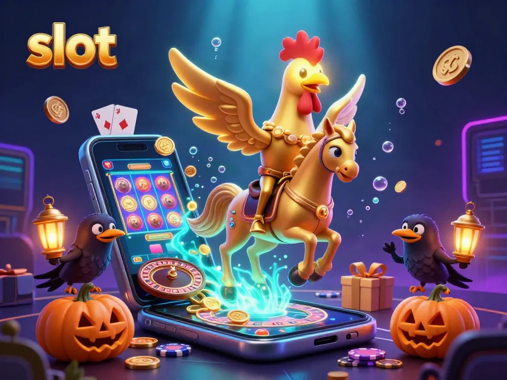 Spin the reels and win big with this vibrant 3D illustration featuring a slot theme in a casino.