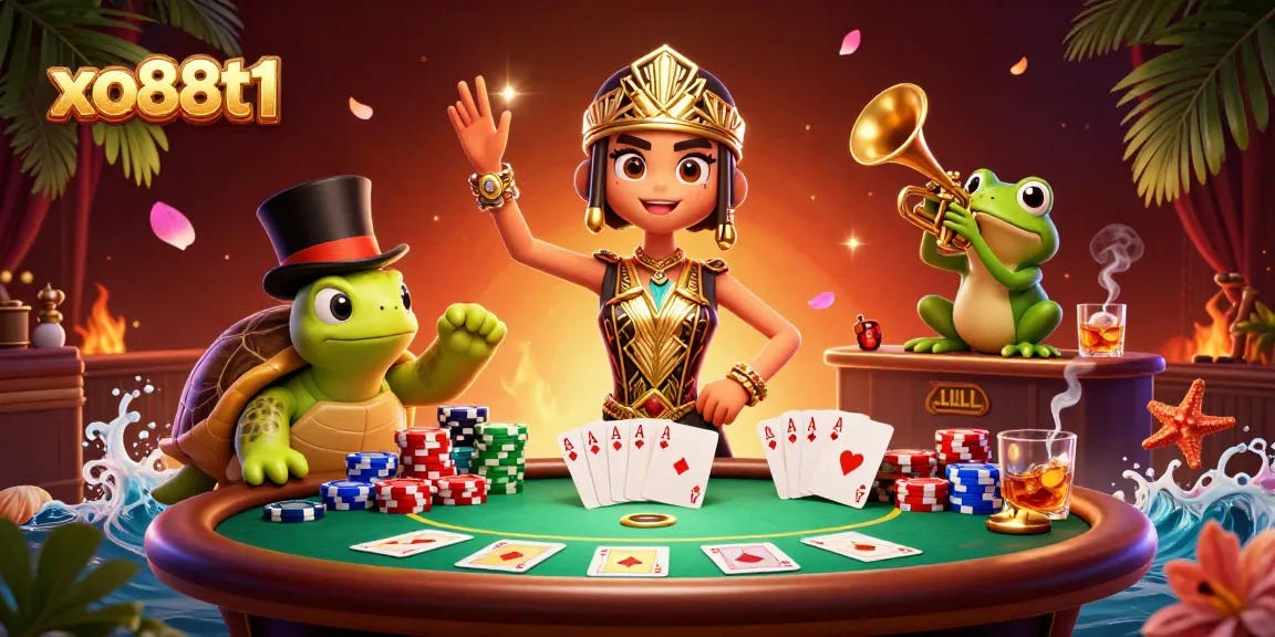 Engage in thrilling gameplay at xo88t1 with colorful poker chips and vibrant characters.