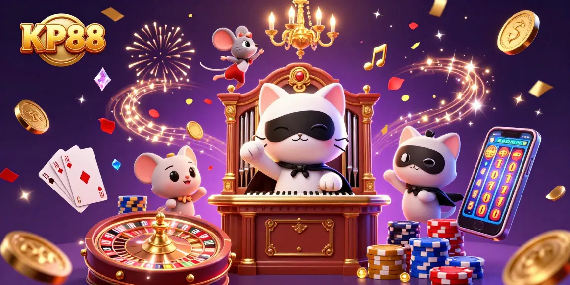 Spin and win with KP88: Captivating scene of a 3D casino with charming characters and vivid elements.