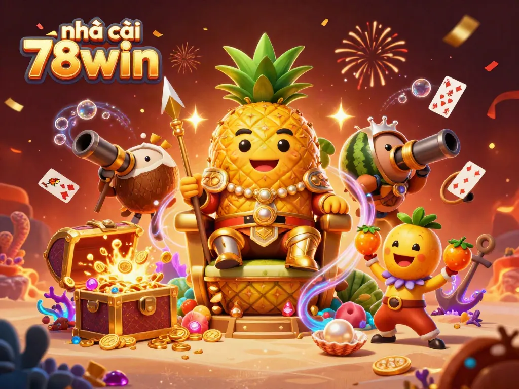 Join the golden pineapple king and his tropical allies at nhà cái 78win for a vibrant casino adventure!