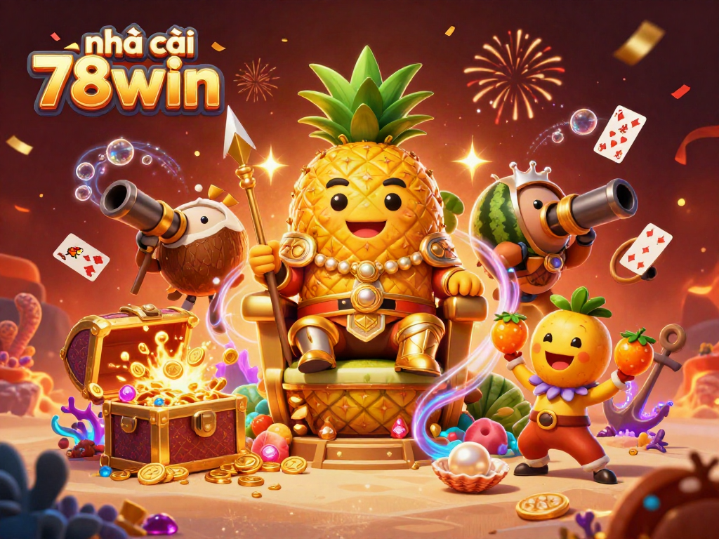Join the golden pineapple king and his tropical allies at nhà cái 78win for a vibrant casino adventure!