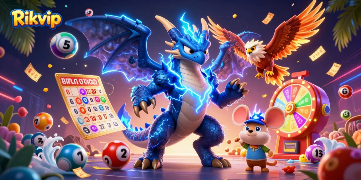 Experience the excitement of Rikvip with a dynamic illustration of enchanting characters and vibrant casino games.
