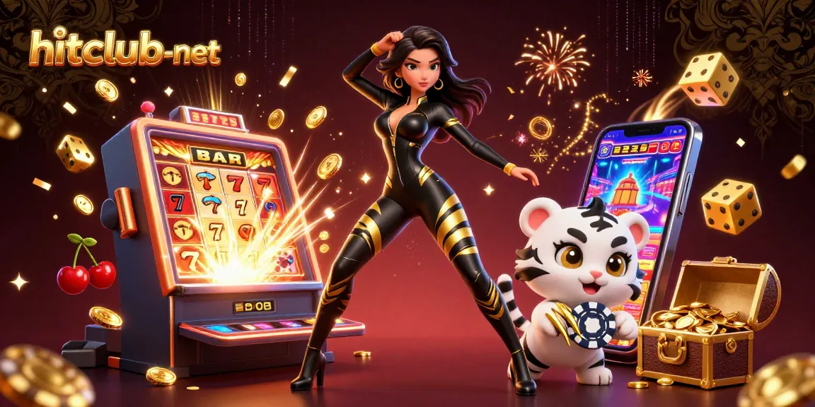 Engage in thrilling games at hitclub-net with dynamic slots, vibrant characters, and a stunning casino scene.