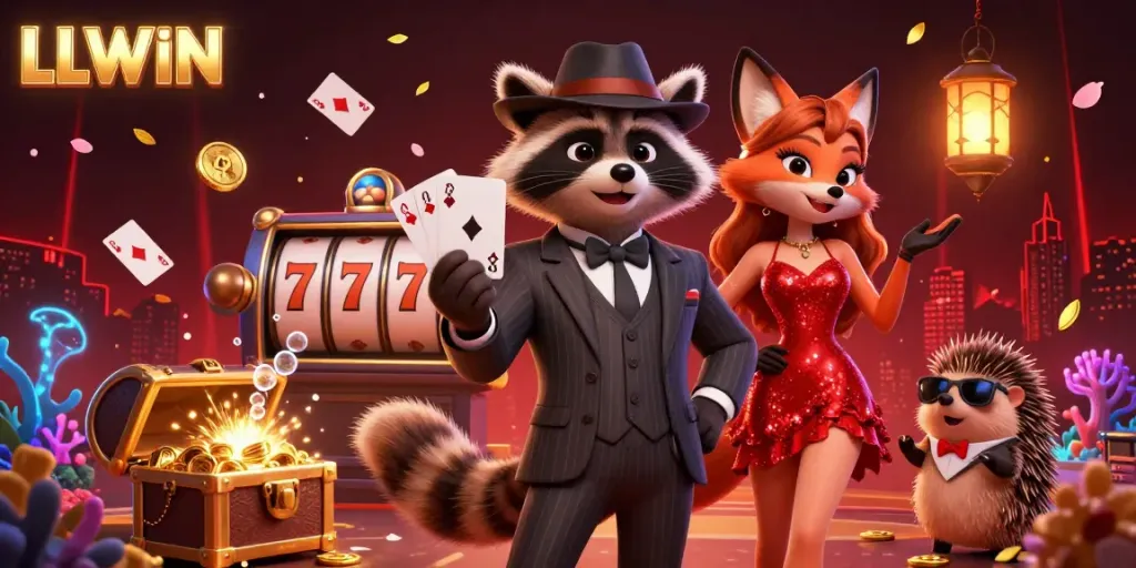 Experience thrilling gaming action at LLWIN with lively characters amidst stunning 3D casino visuals.