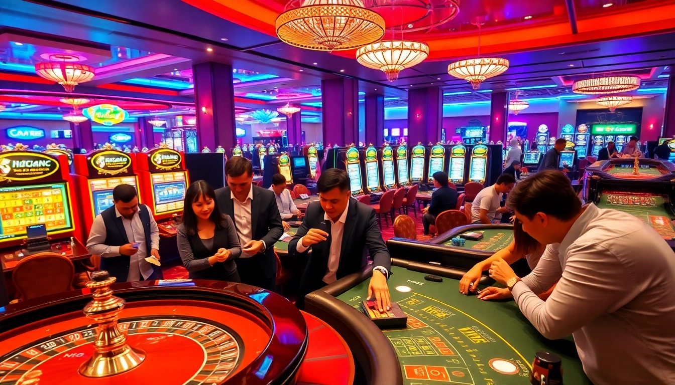 Engaging scene of players in a casino, illustrating the excitement of Tải hitclub.