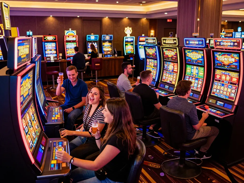 Exciting casino scene showcasing players enjoying slots at 789win. com with dynamic jackpot displays and vibrant atmosphere.