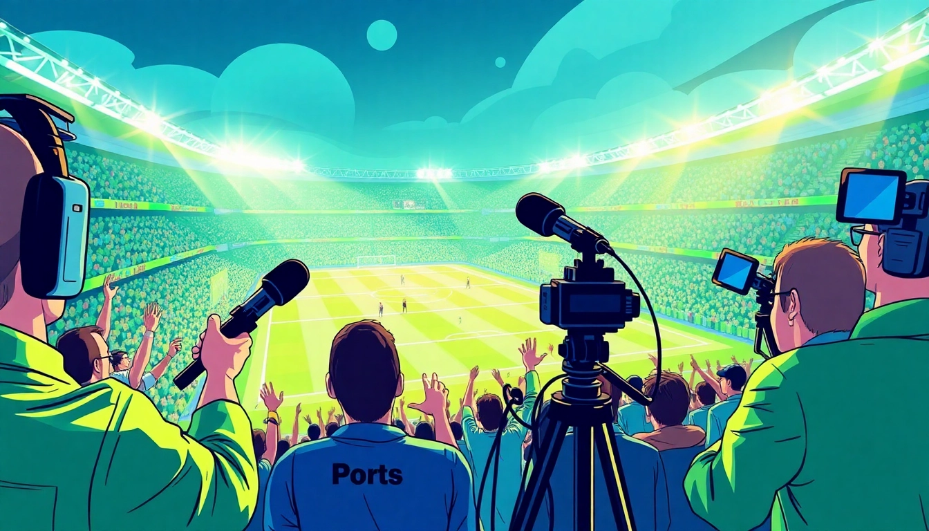 Engaging sports broadcasting representation highlighting a vibrant stadium atmosphere.