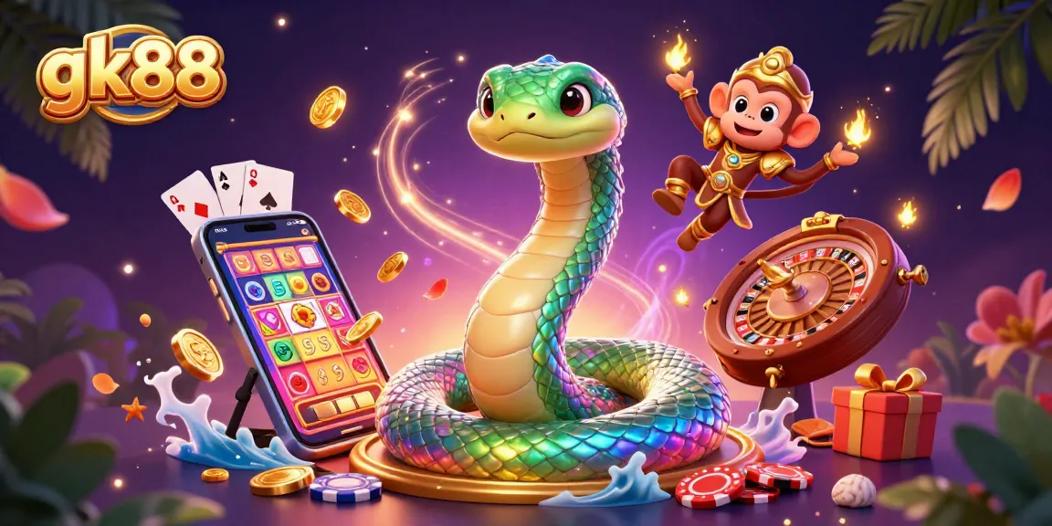 Experience thrilling wins at gk88 with vibrant 3D casino visuals featuring lively characters and gaming elements.