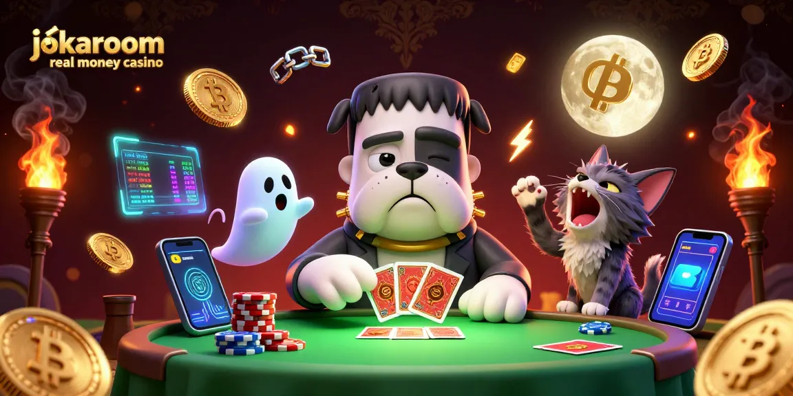 Engage with jokaroom real money casino in a vibrant 3D cartoon scene featuring unique casino characters.