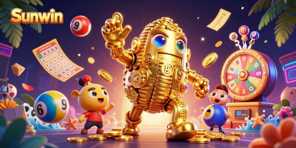 Sunwin offers exciting gameplay with a golden golem, colorful lottery balls, and a vibrant atmosphere.