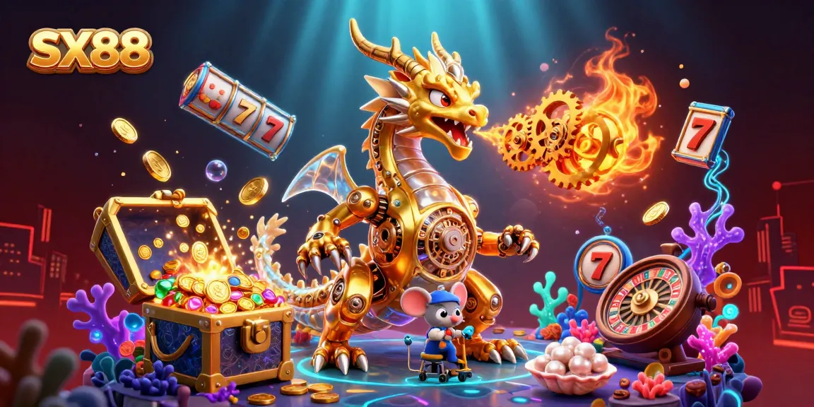 SX88 features a dynamic underwater scene with a biomechanical dragon and engaging gaming elements, enhancing your casino experience.