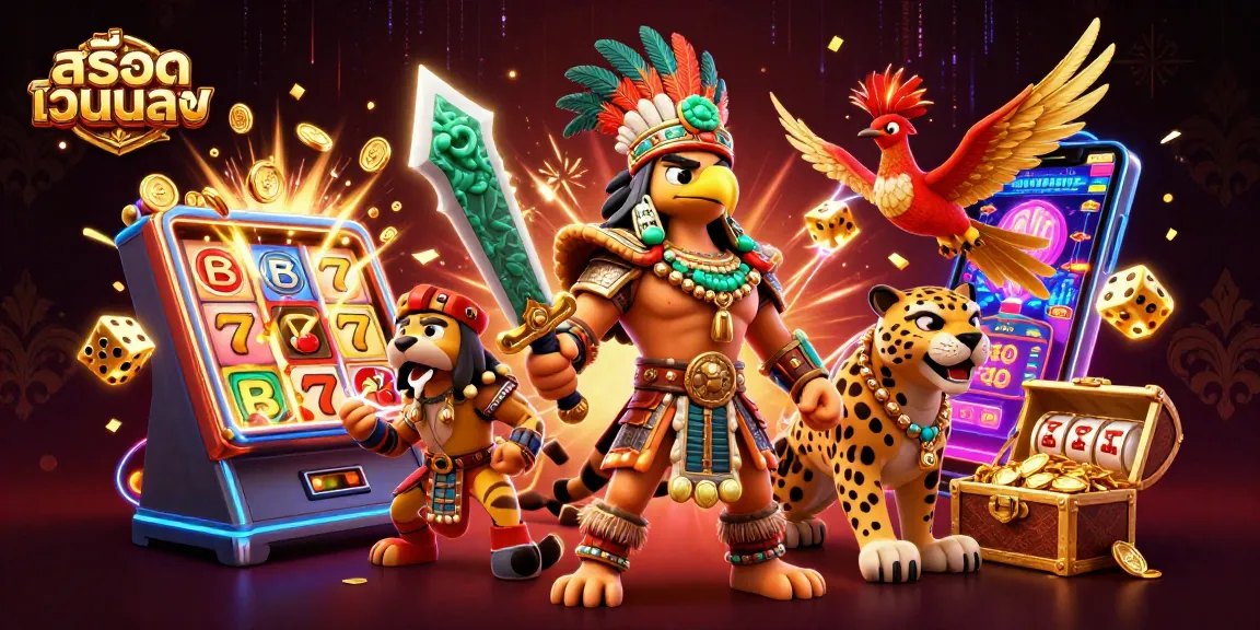 Experience excitement at สล็อตเว็บตรง with vibrant 3D Aztec warriors and jackpot slot machine!